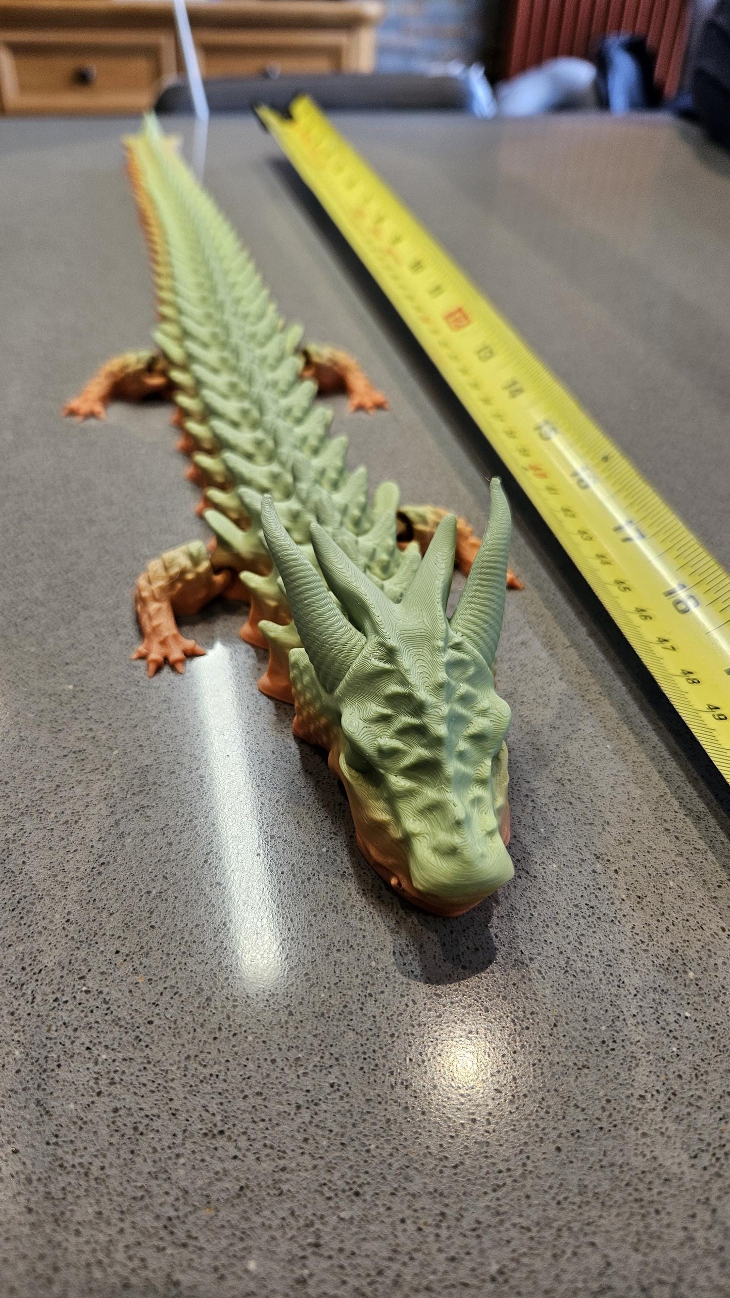 53cm Flexible Dragon in 2 Tone Orange & Green. Articulated Dragon