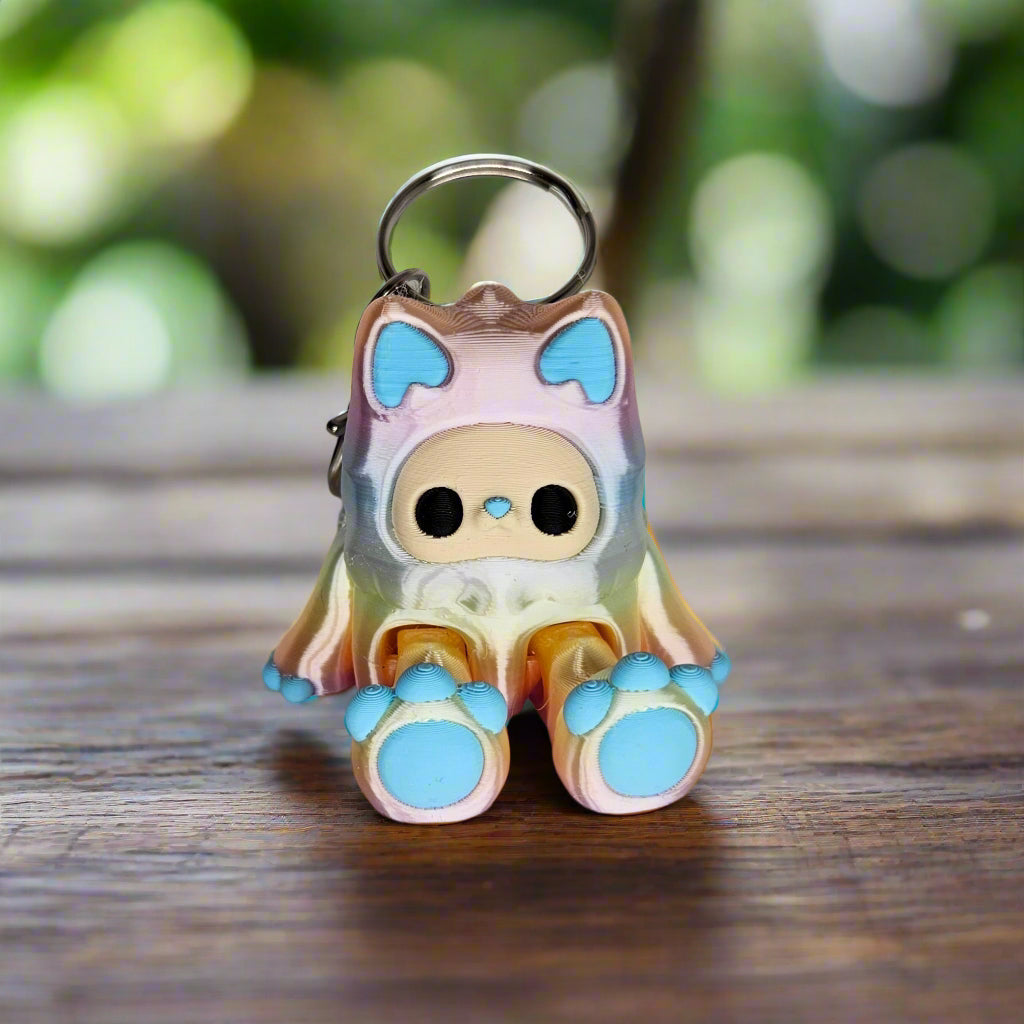 Adorable Yeti Keyring / Key Chain in Candy Rainbow. Articulated Fidget Woobu Koneko