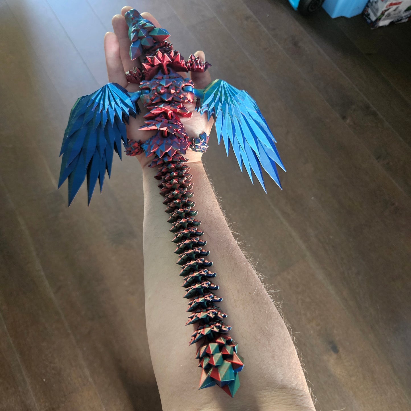 46cm (18") 3D Printed Winged Dragon in Blue, Red & Green by Flexymals.co.uk