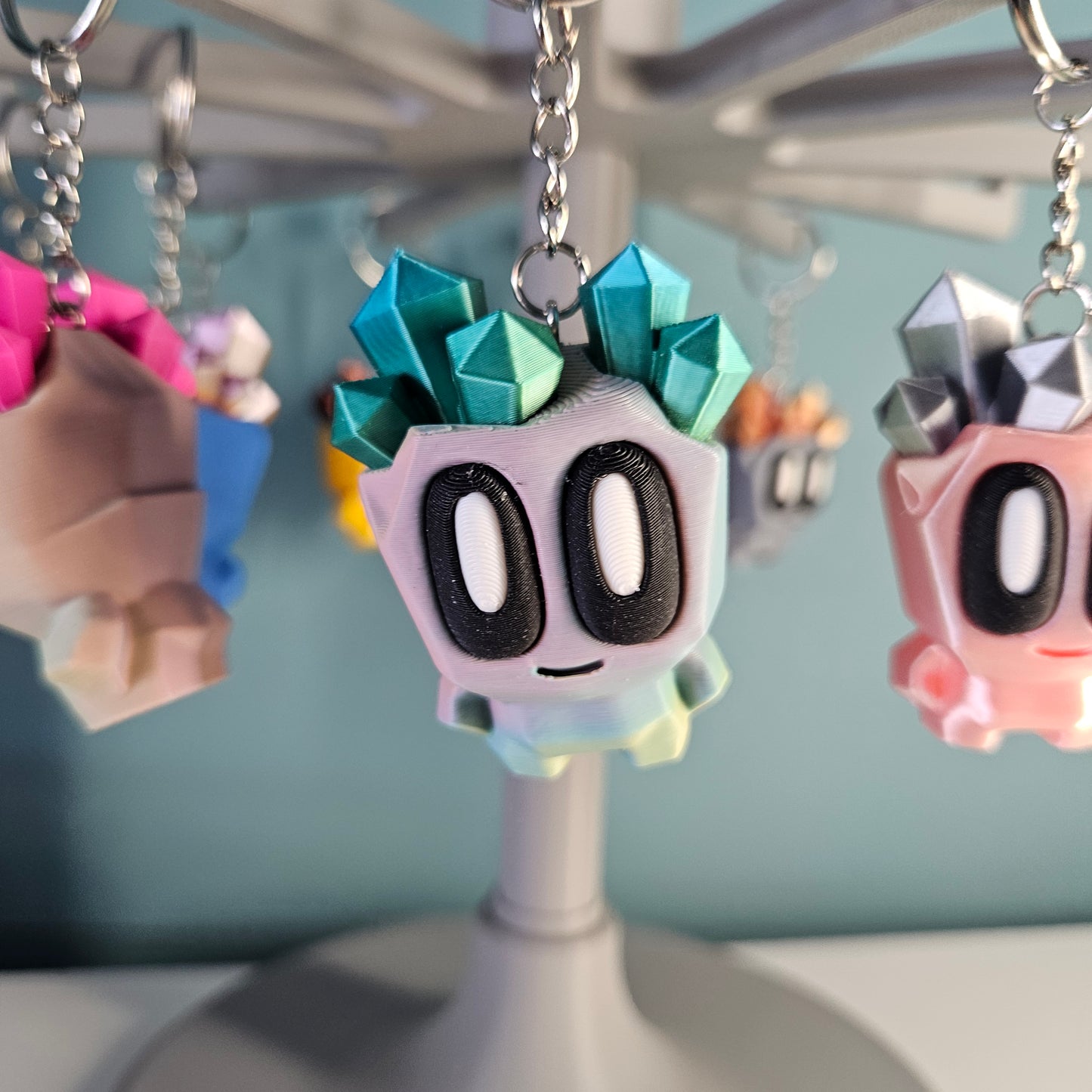 Cute Character Keyring / Key Chain with Cool Crystal Effect Hair by Flexymals.co.uk