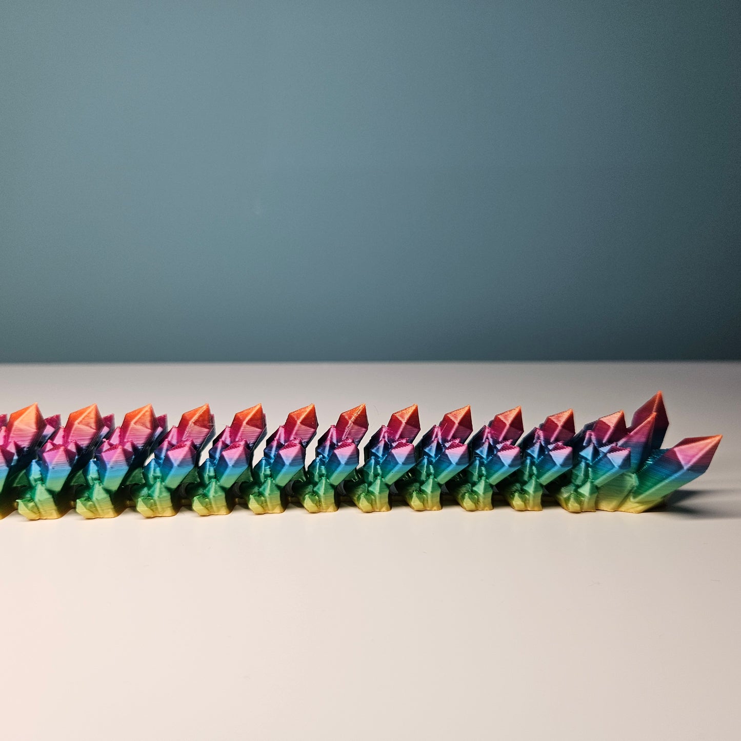 60cm 3D Printed Articulated Crystal Dragon & Egg in Rainbow by Flexymals.co.uk