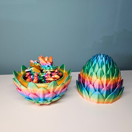 60cm 3D Printed Articulated Crystal Dragon & Egg in Rainbow by Flexymals.co.uk