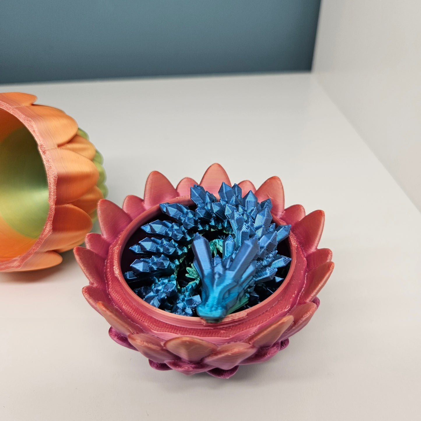 32cm 3D Printed Articulated Crystal Dragon & Egg in Rainbow