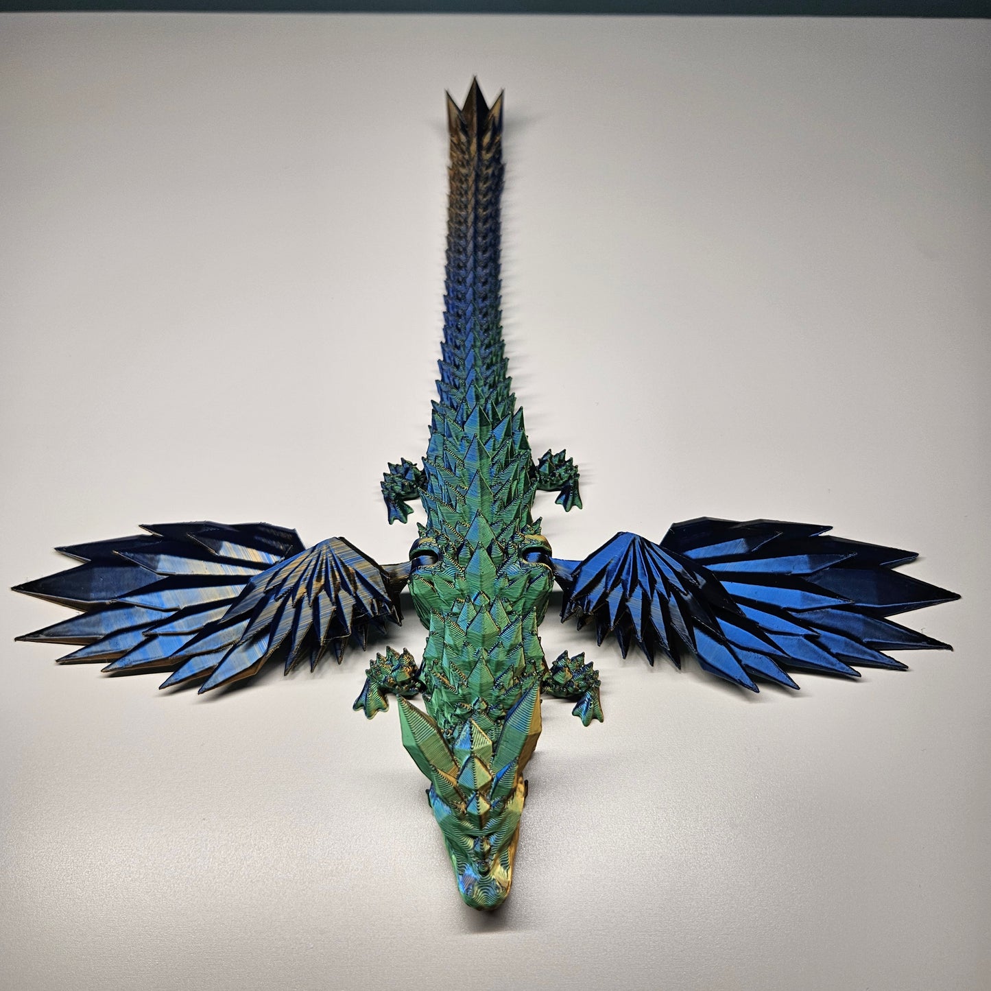 25cm (10") 3D Printed Winged Dragon in Blue, Green & Gold by Flexymals.co.uk