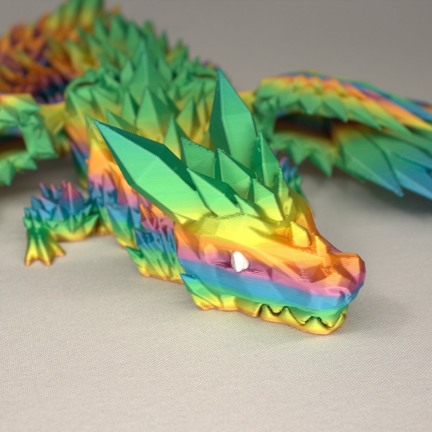 46cm 3D Printed Winged Articulated Dragon - In Rainbow by Flexymals.co.uk