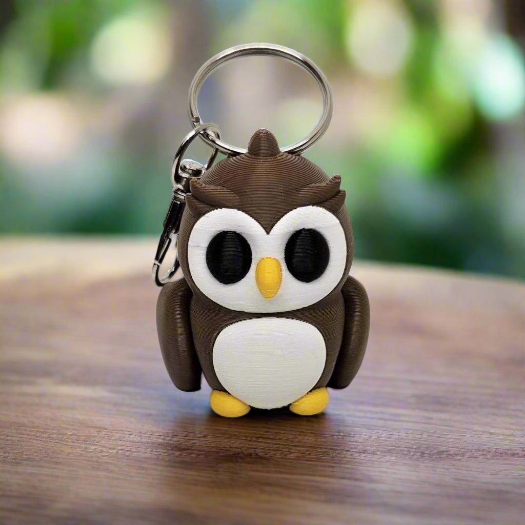Owl Keyring / Key Chain in Brown and White. Articulated Fidget Animal by Flexymals.co.uk