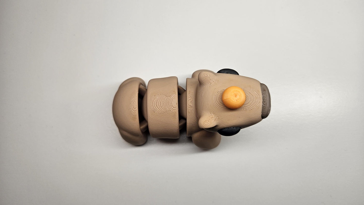 Medium Sized Flexible Capybara with Orange on Head in Beige & Brown, Articulated Fidget Animal