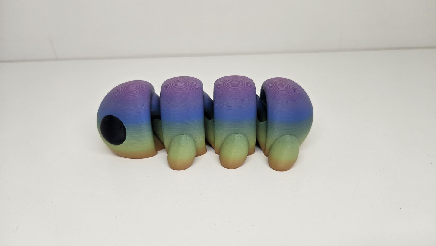 Medium Sized Flexible Caterpillar in Rainbow Colours. Articulated Fidget Animal