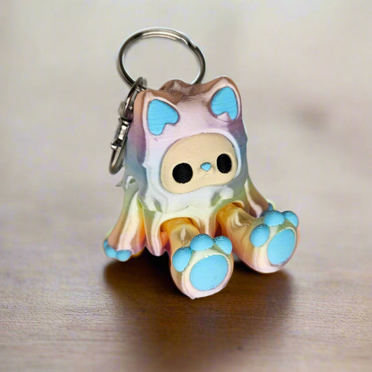 Adorable Yeti Keyring / Key Chain in Candy Rainbow. Articulated Fidget Woobu Koneko