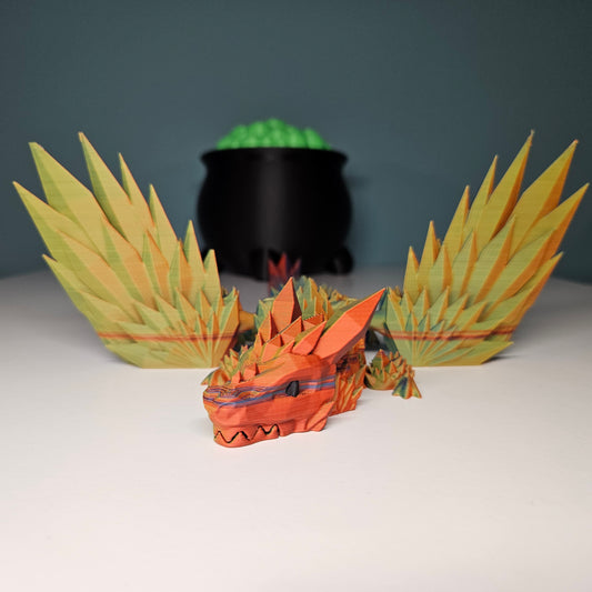 35cm Flexible Crystal Dragon in Tri-Colour Red, Blue & Green. Articulated Dragon.