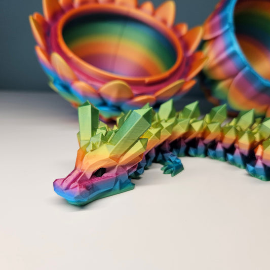60cm Flexible Crystal Dragon in Rainbow. Matching 19cm Egg Optional