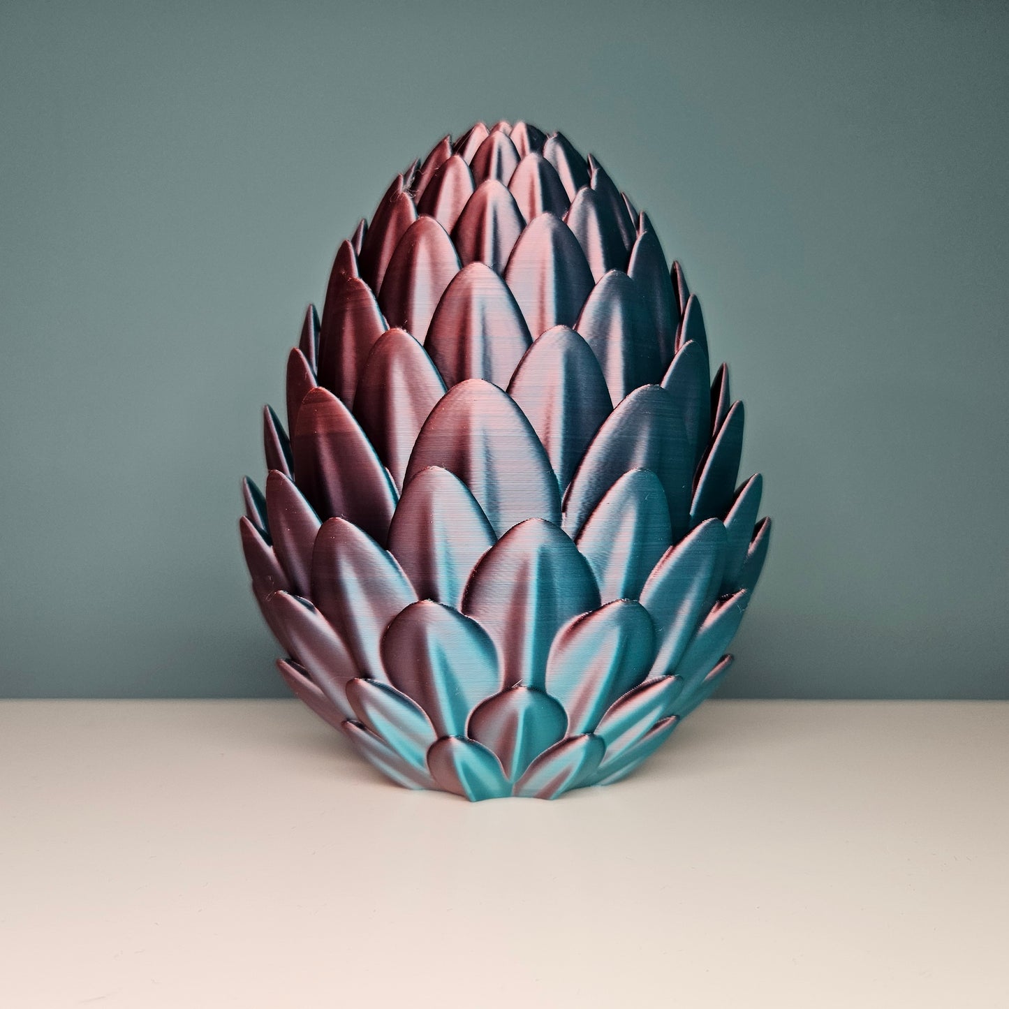 49cm 3D Printed Articulated Crystal Dragon & Egg in Teal & Red by Flexymals.co.uk