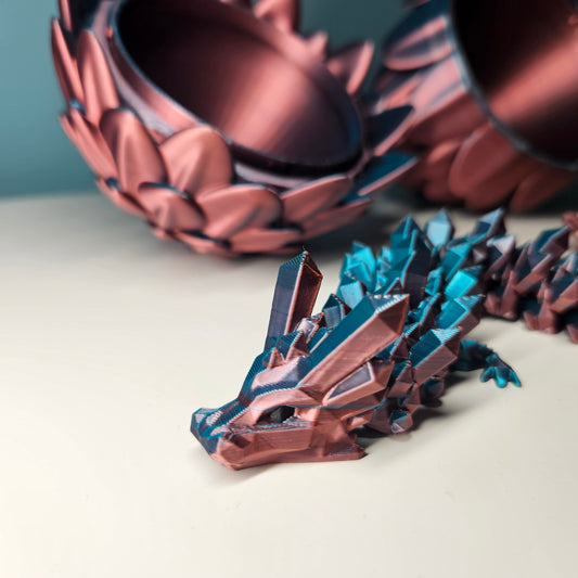 49cm Flexible Crystal Dragon. Matching 15cm Egg Optional. Teal & Red