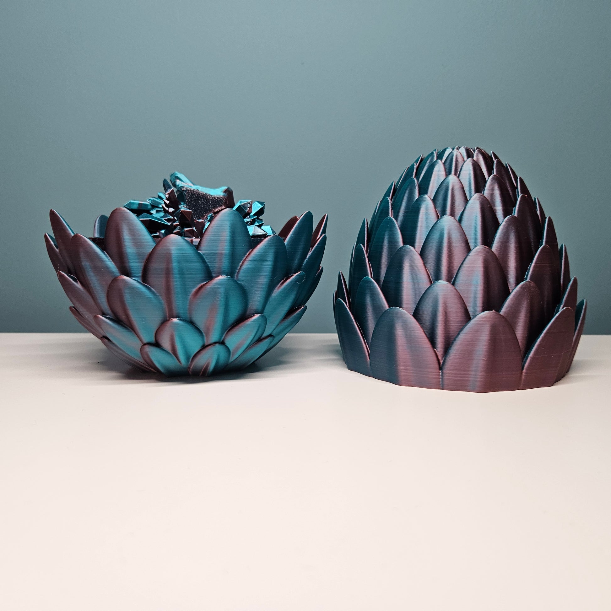 49cm 3D Printed Articulated Crystal Dragon & Egg in Teal & Red by Flexymals.co.uk