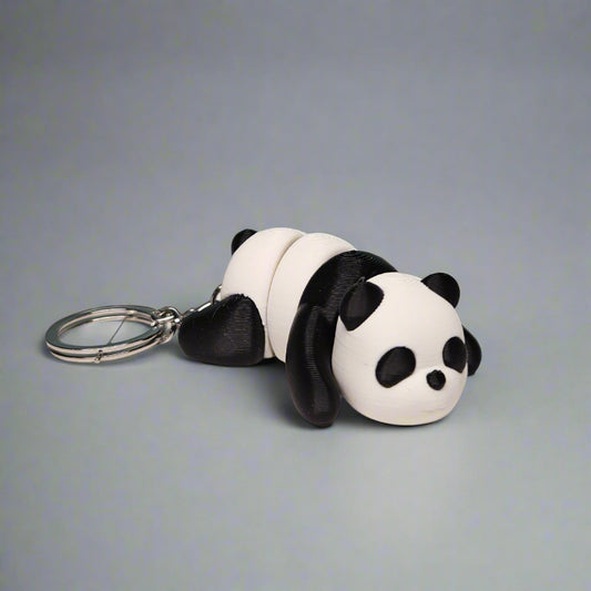 Flexible Panda Keyring / Key Chain in Black & White. Articulated Fidget Animal