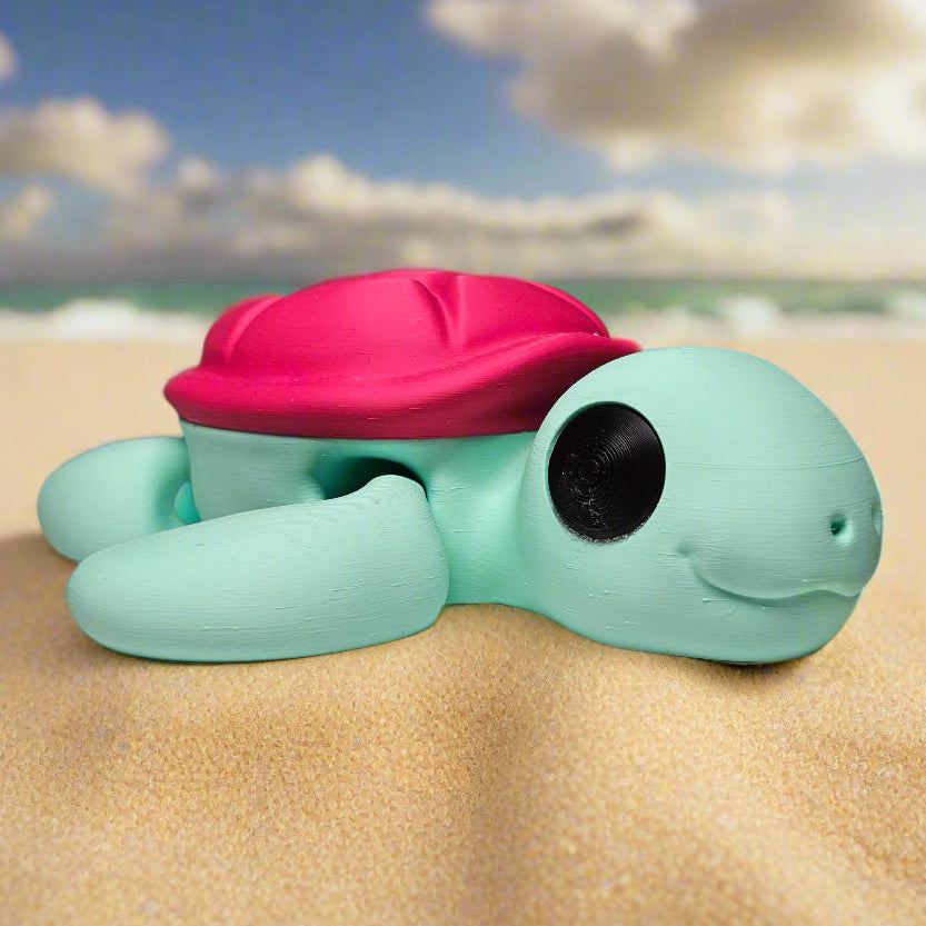 XXL Flexible Turtle in Pastel Green and Deep Pink, Big Articulated Fidget Animal