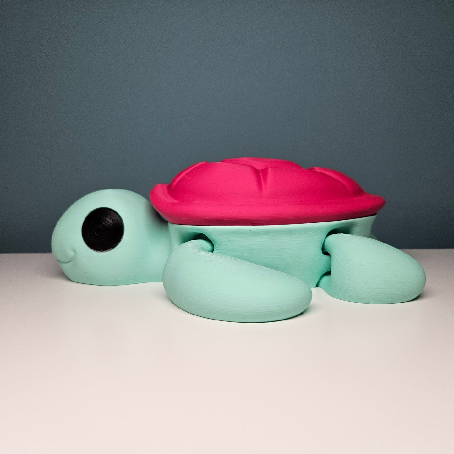 XXL Flexible Turtle in Pastel Green and Deep Pink, Big Articulated Fidget Animal