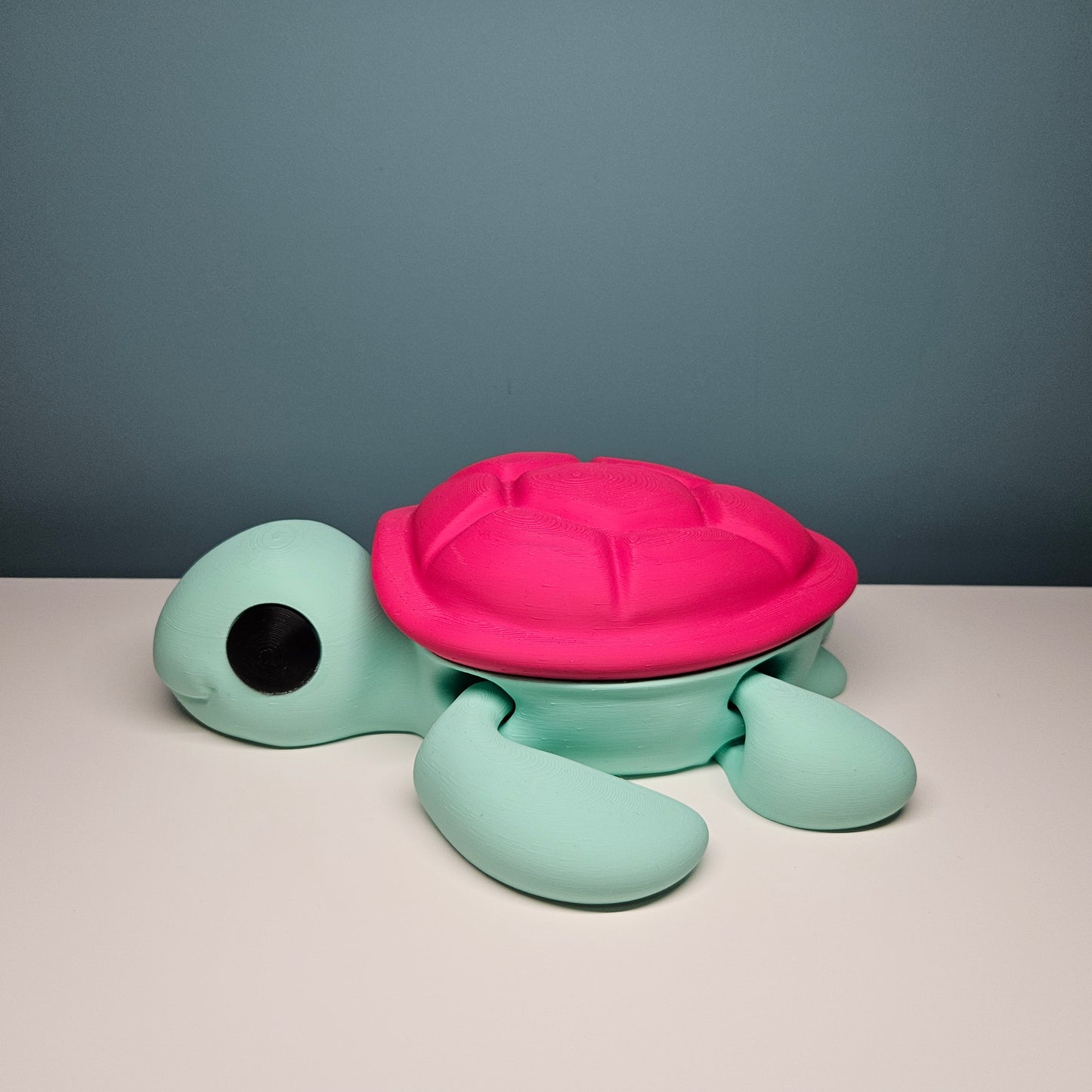 XXL Flexible Turtle in Pastel Green and Deep Pink, Big Articulated Fidget Animal