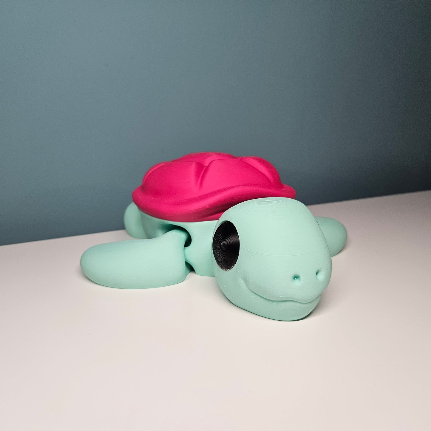 XXL Flexible Turtle in Pastel Green and Deep Pink, Big Articulated Fidget Animal