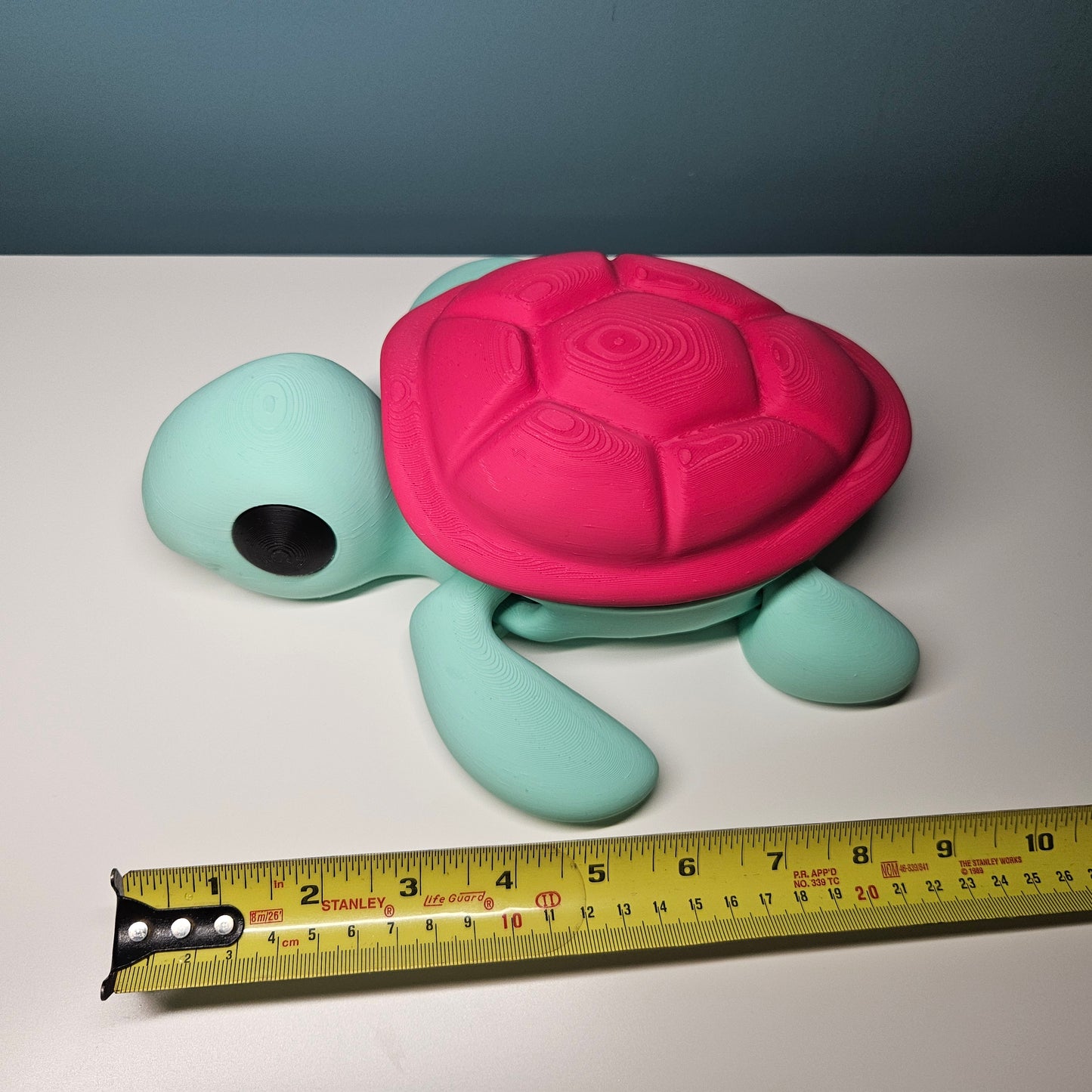 XXL Flexible Turtle in Pastel Green and Deep Pink, Big Articulated Fidget Animal