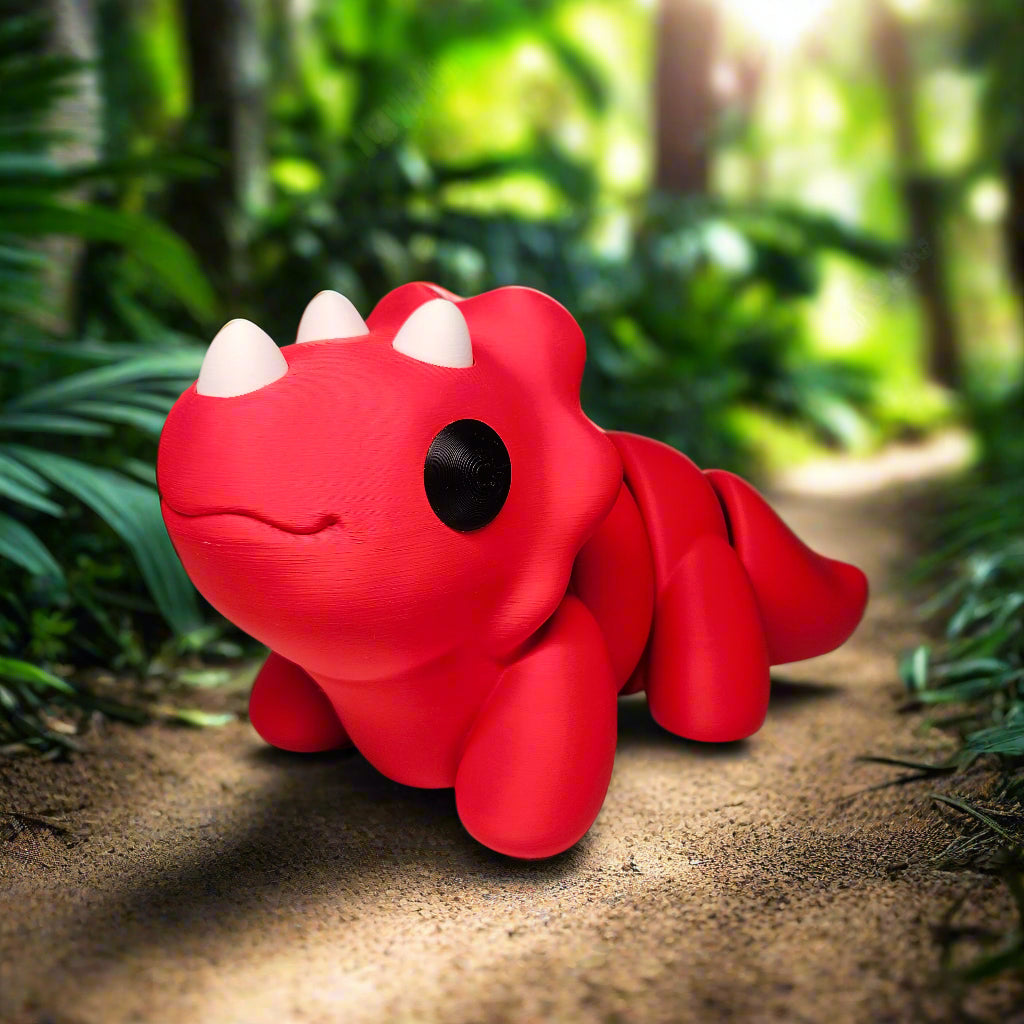 XXL Flexible Triceratops in Red, Big Articulated Fidget Animal