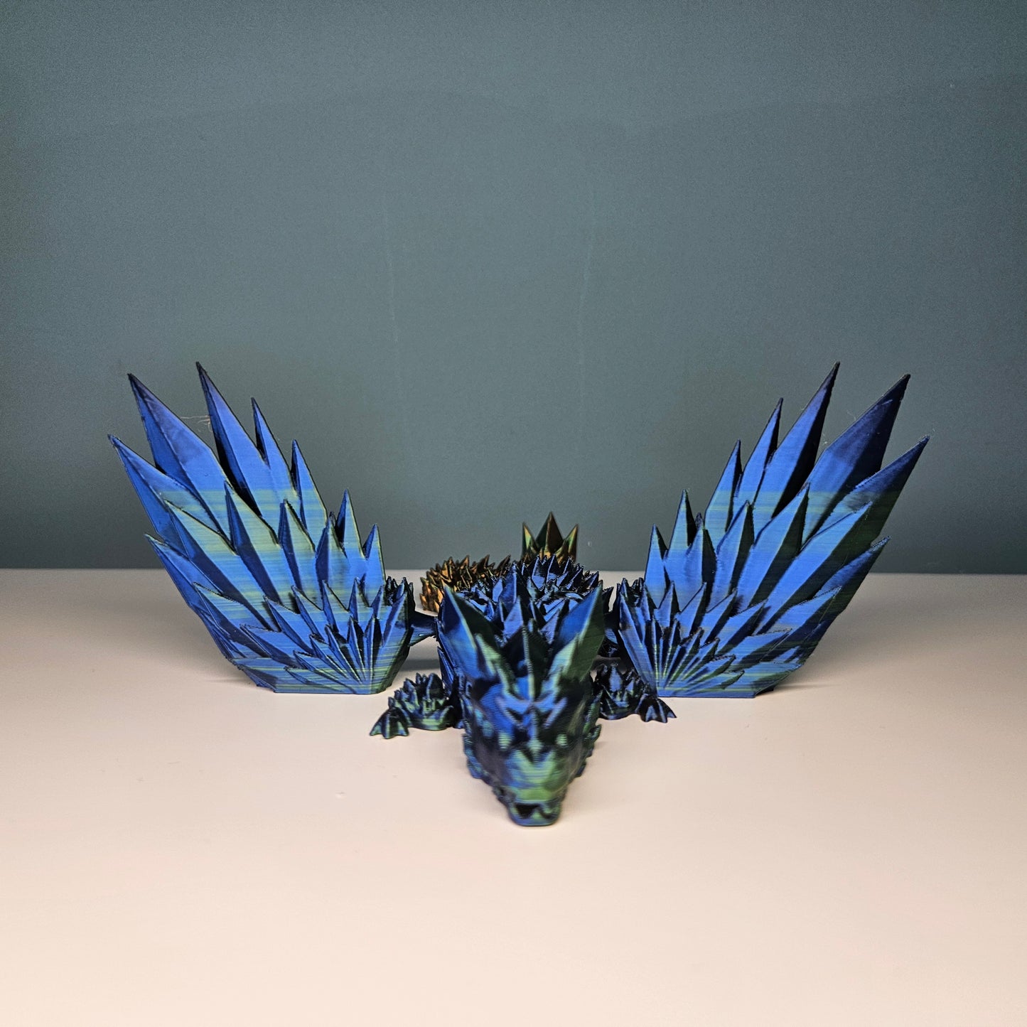 25cm Winged Flexible Crystal Dragon with Wings in Tri-Colour Green, Blue & Gold