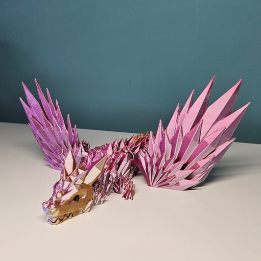 35cm Winged Flexible Crystal Dragon in Pink, Gold & Orange