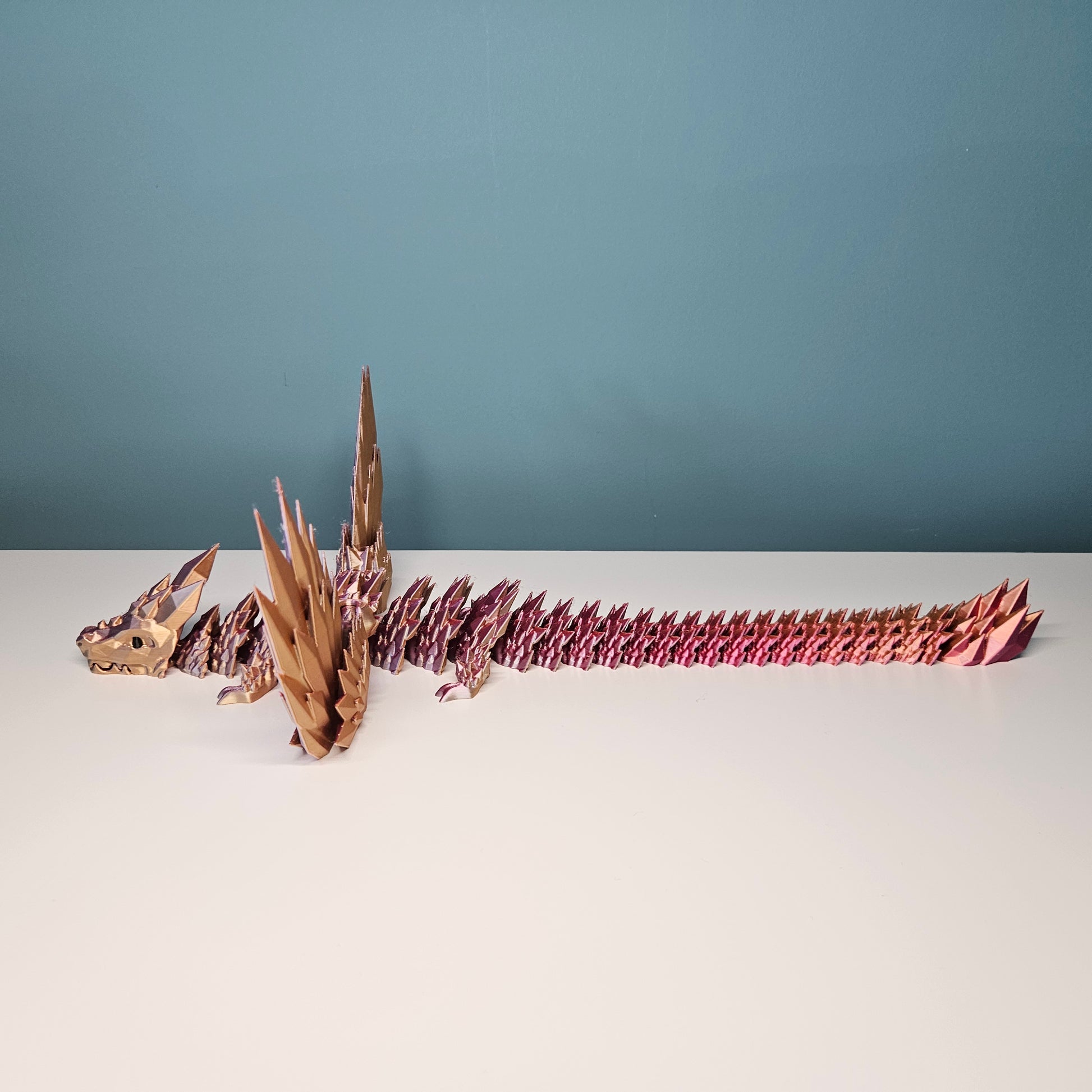 35cm (14") 3D Printed Winged Dragon in Pink, Gold & Orange by Flexymals.co.uk