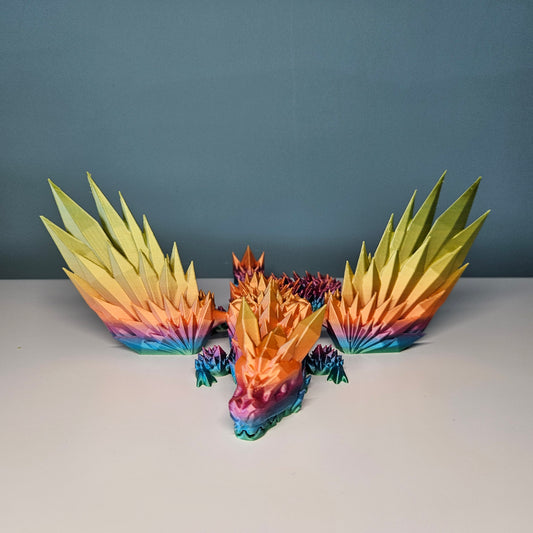 35cm (14") 3D Printed Winged Dragon in Rainbow by Flexymals.co.uk