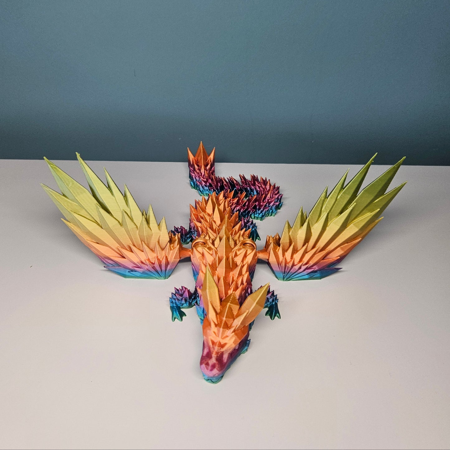 35cm (14") 3D Printed Winged Dragon in Rainbow by Flexymals.co.uk