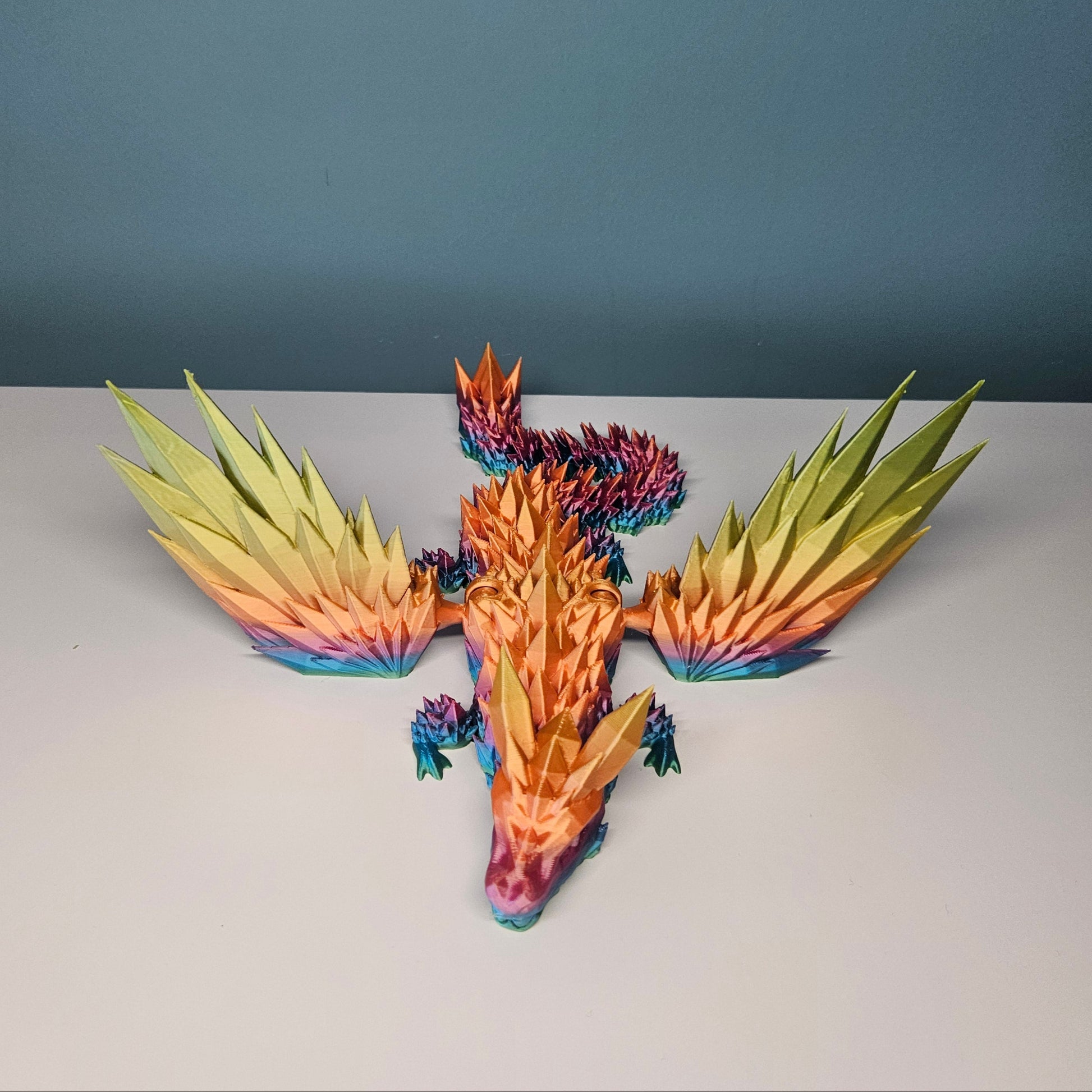35cm (14") 3D Printed Winged Dragon in Rainbow by Flexymals.co.uk