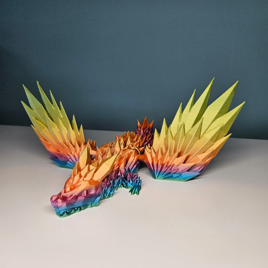 35cm Winged Flexible Crystal Dragon in Rainbow. Articulated Dragon.