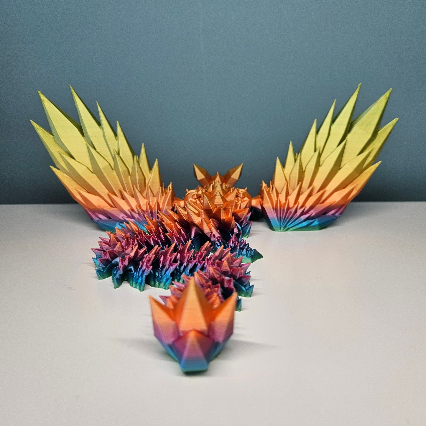 35cm (14") 3D Printed Winged Dragon in Rainbow by Flexymals.co.uk