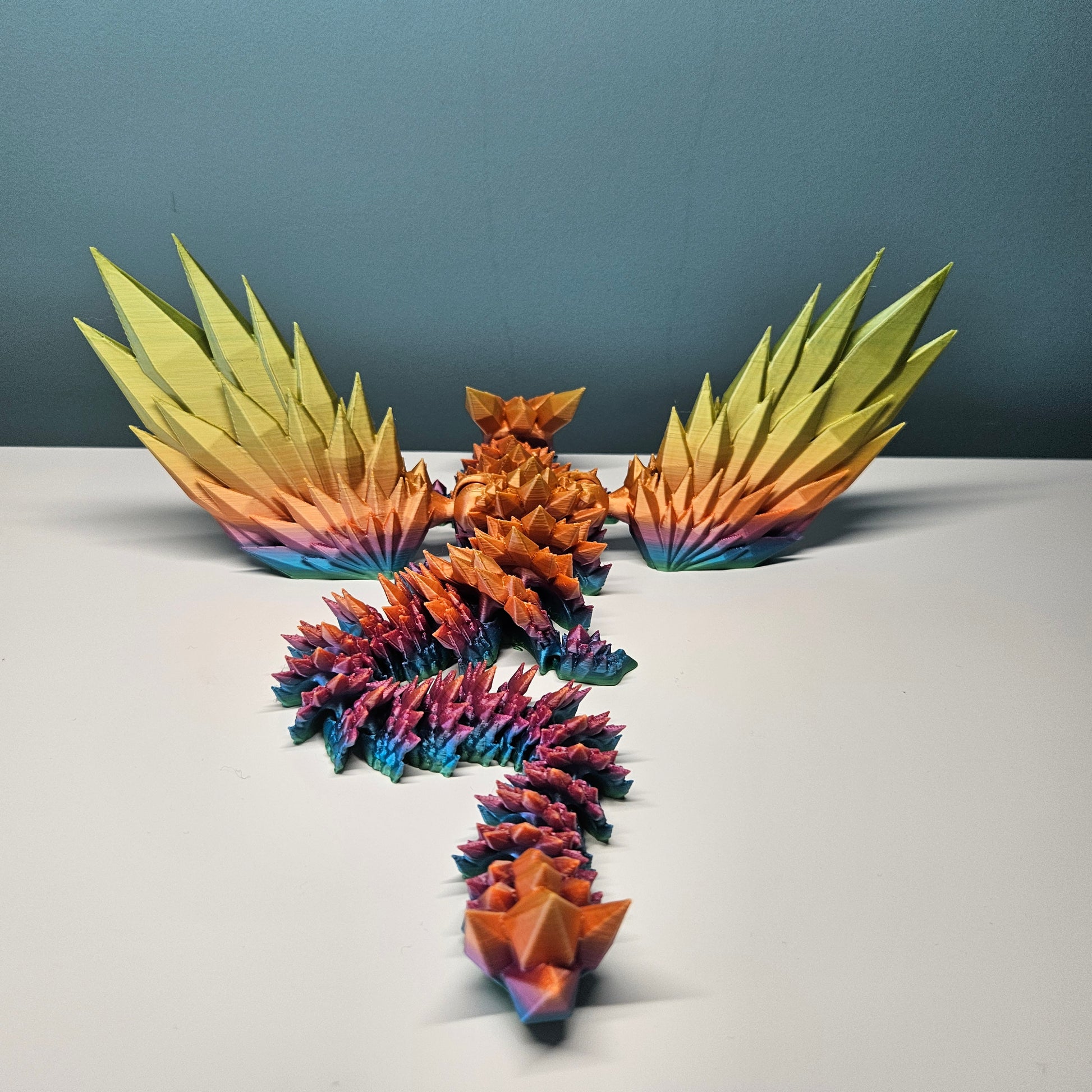 35cm (14") 3D Printed Winged Dragon in Rainbow by Flexymals.co.uk