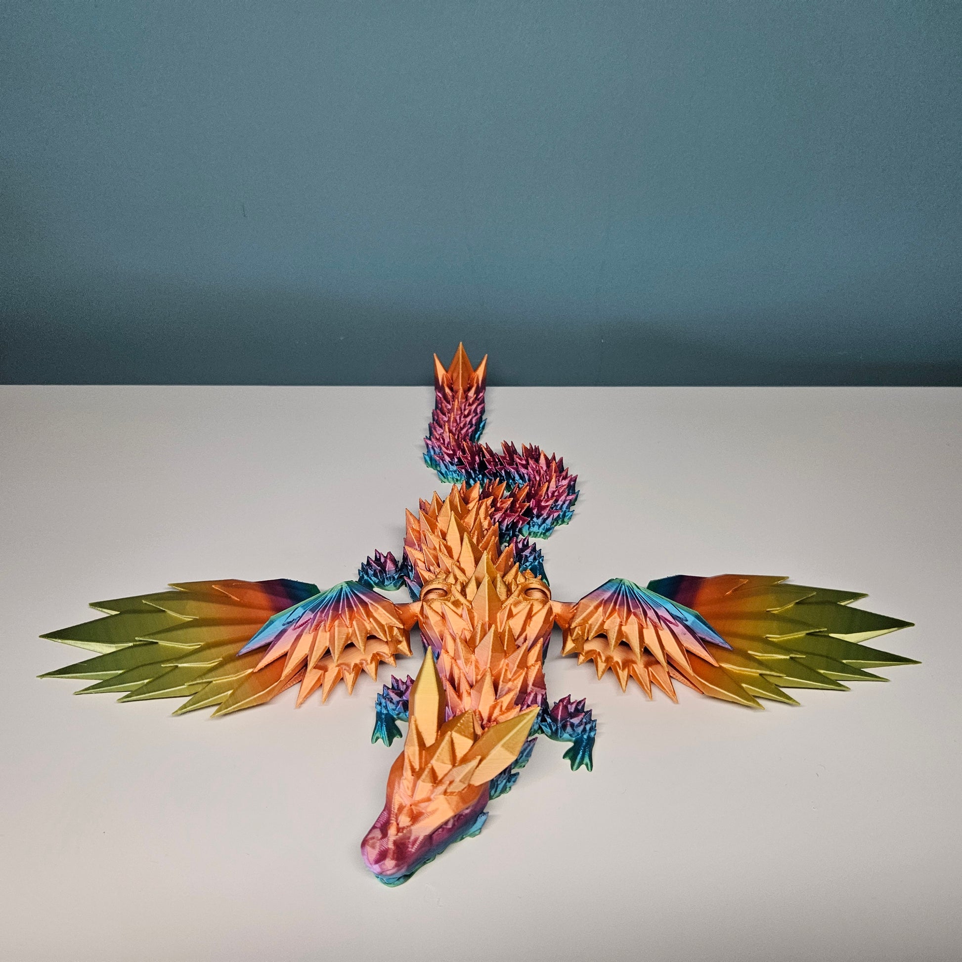 35cm (14") 3D Printed Winged Dragon in Rainbow by Flexymals.co.uk