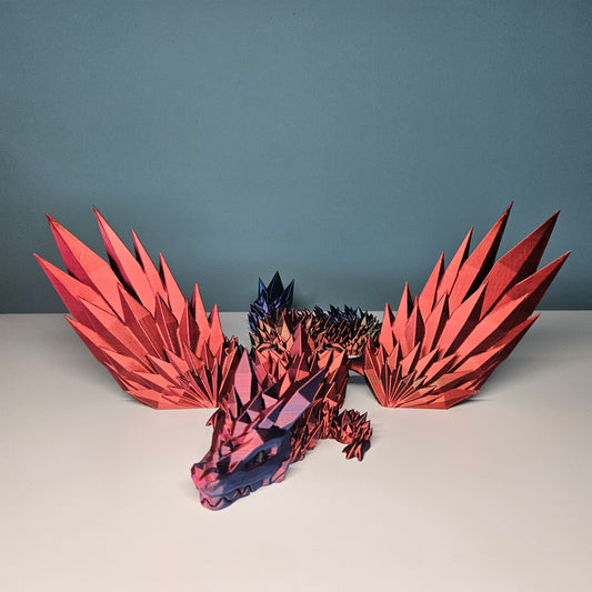 46cm Winged Crystal Dragon in Tri-Colour Red, Blue & Green. Articulated Dragon.