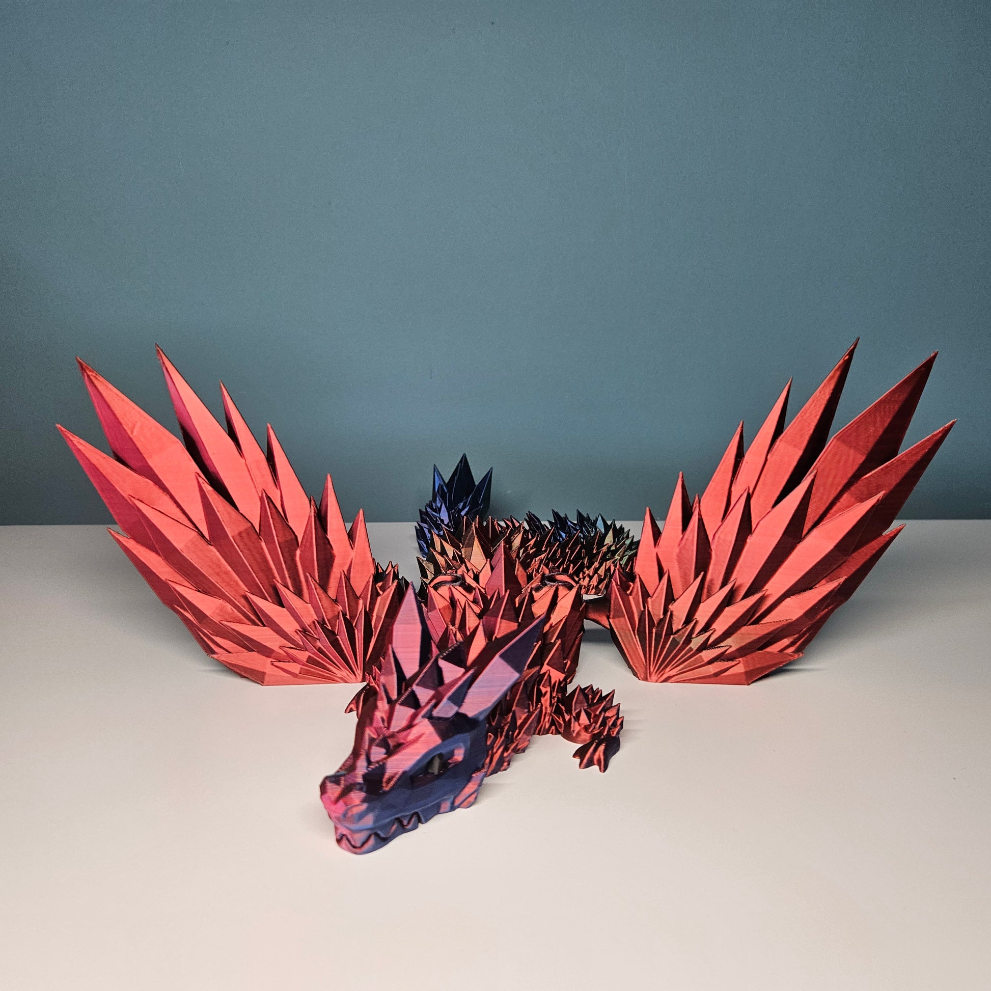 46cm (18") 3D Printed Winged Dragon in Red, Blue & Green by Flexymals.co.uk