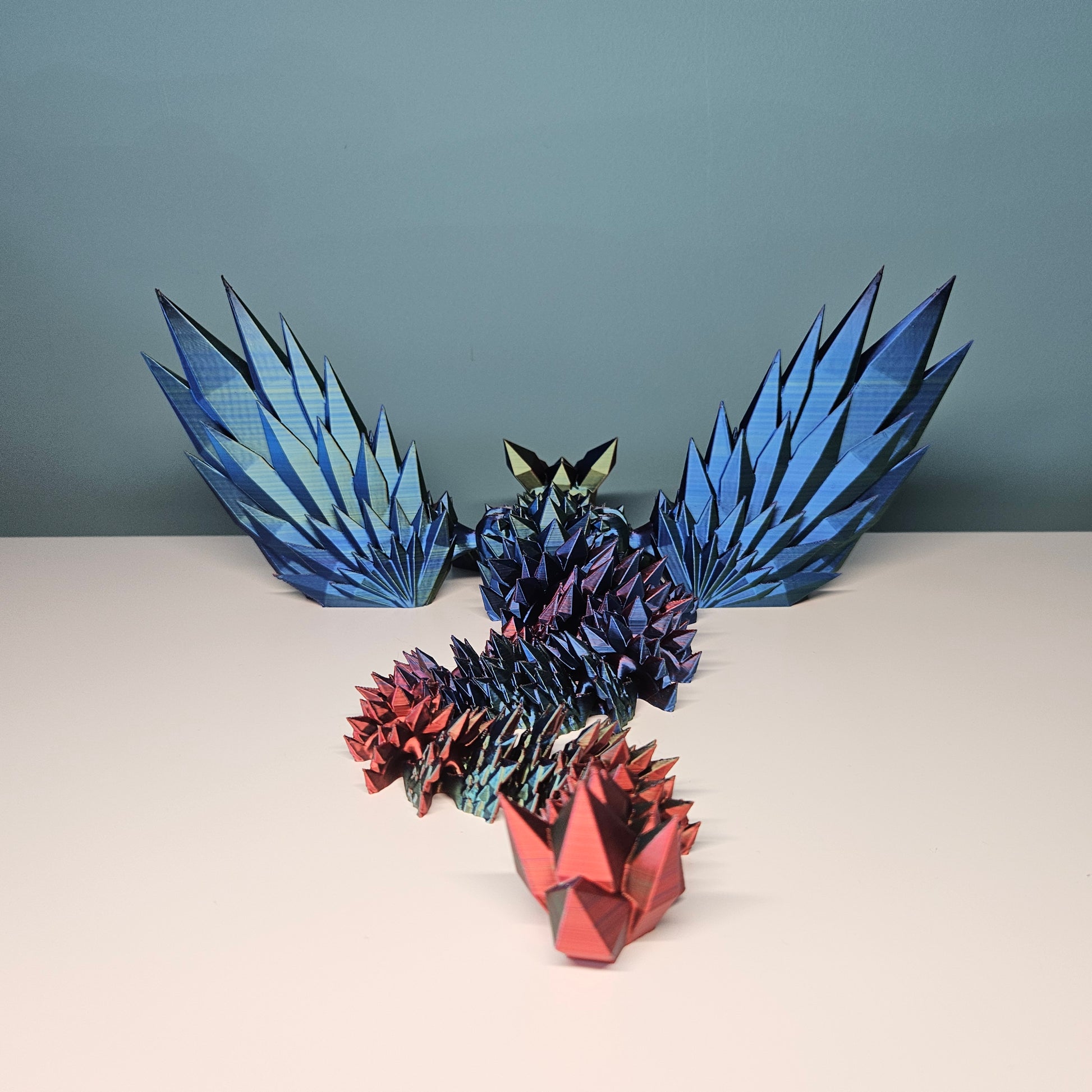 46cm (18") 3D Printed Winged Dragon in Red, Blue & Green by Flexymals.co.uk