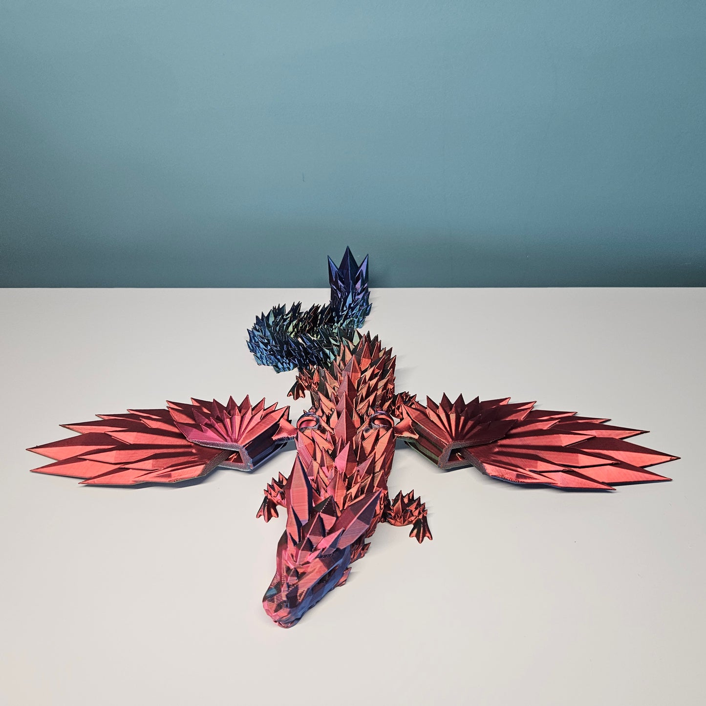 46cm (18") 3D Printed Winged Dragon in Red, Blue & Green by Flexymals.co.uk