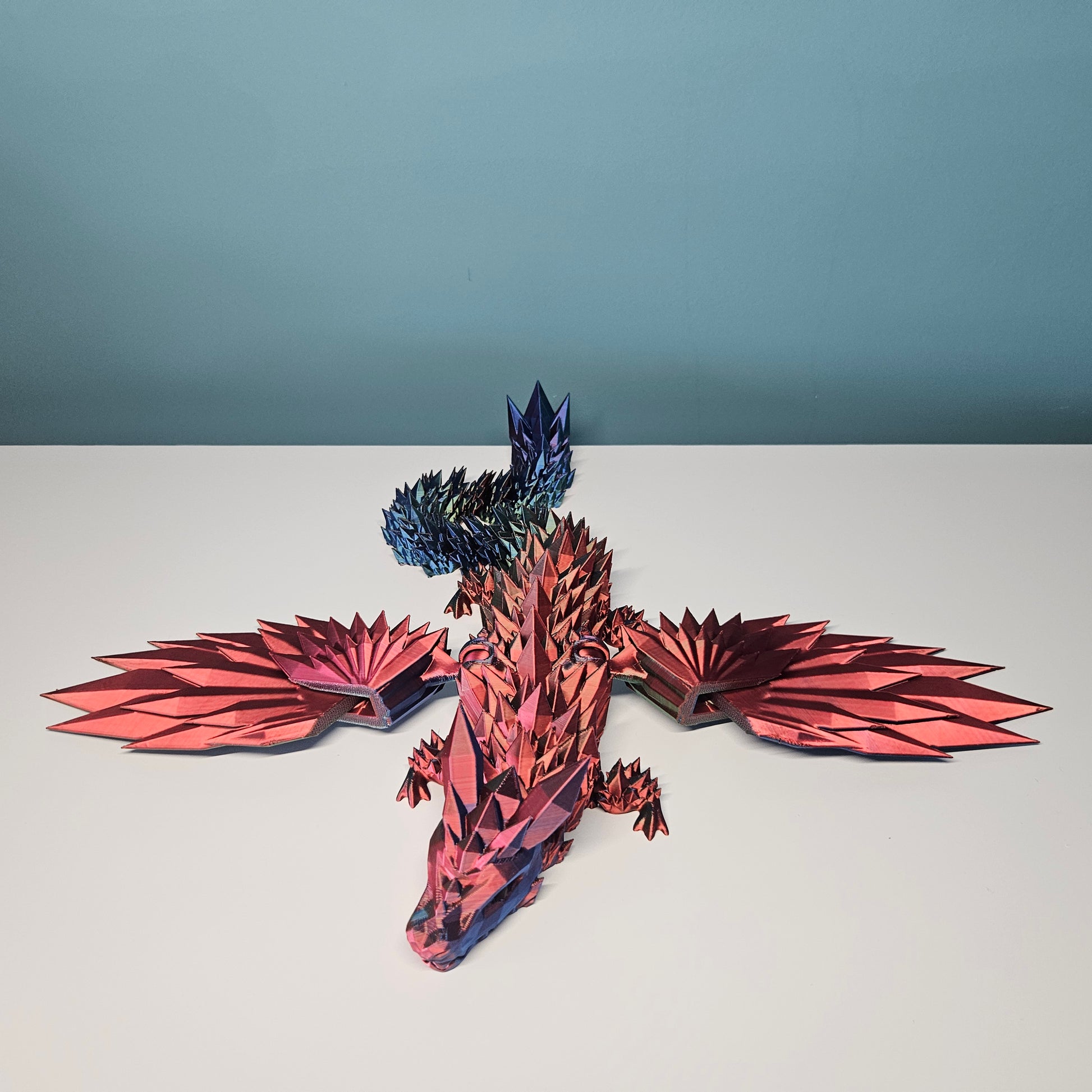 46cm (18") 3D Printed Winged Dragon in Red, Blue & Green by Flexymals.co.uk