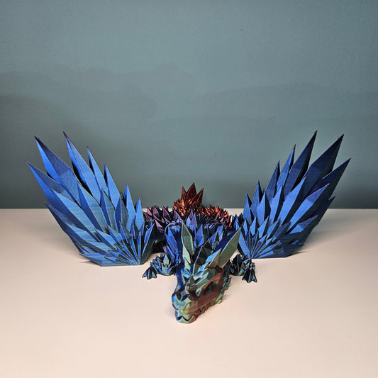 46cm Winged Flexible Crystal Dragon in Tri-Colour Blue, Red & Green.