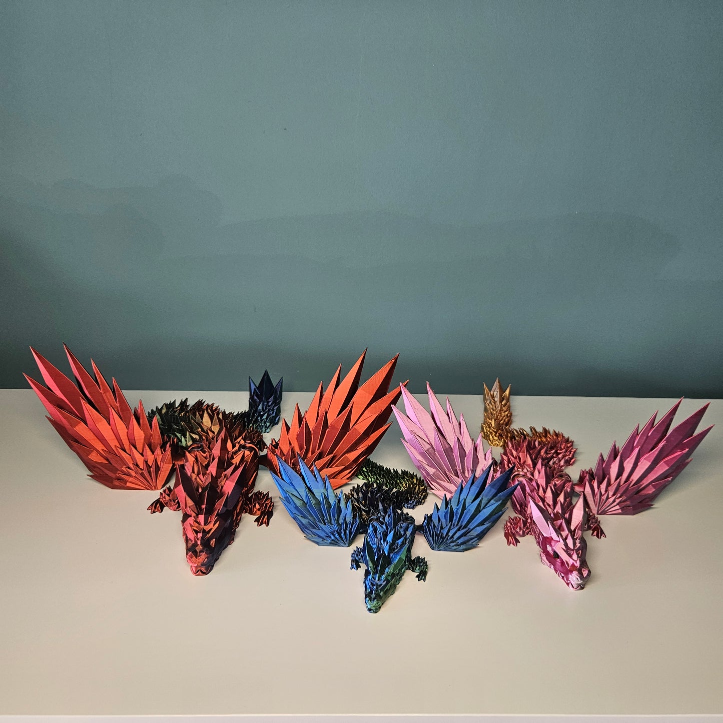 25cm Winged Flexible Crystal Dragon with Wings in Tri-Colour Green, Blue & Gold