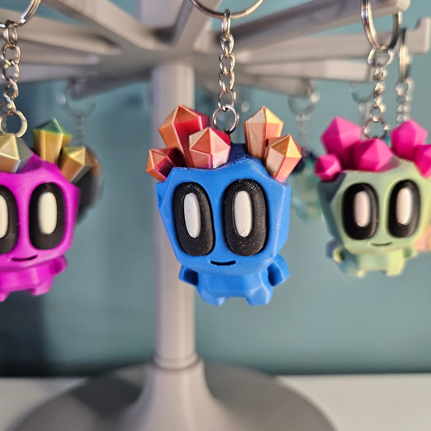 Cute Character Keyring / Key Chain with Cool Crystal Effect Hair by Flexymals.co.uk