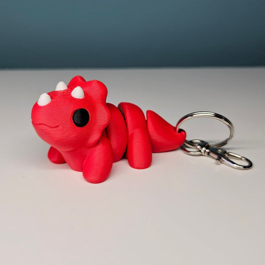 Triceratops Keyring / Key Chain in Red. Articulated Fidget Animal by Flexymals.co.uk