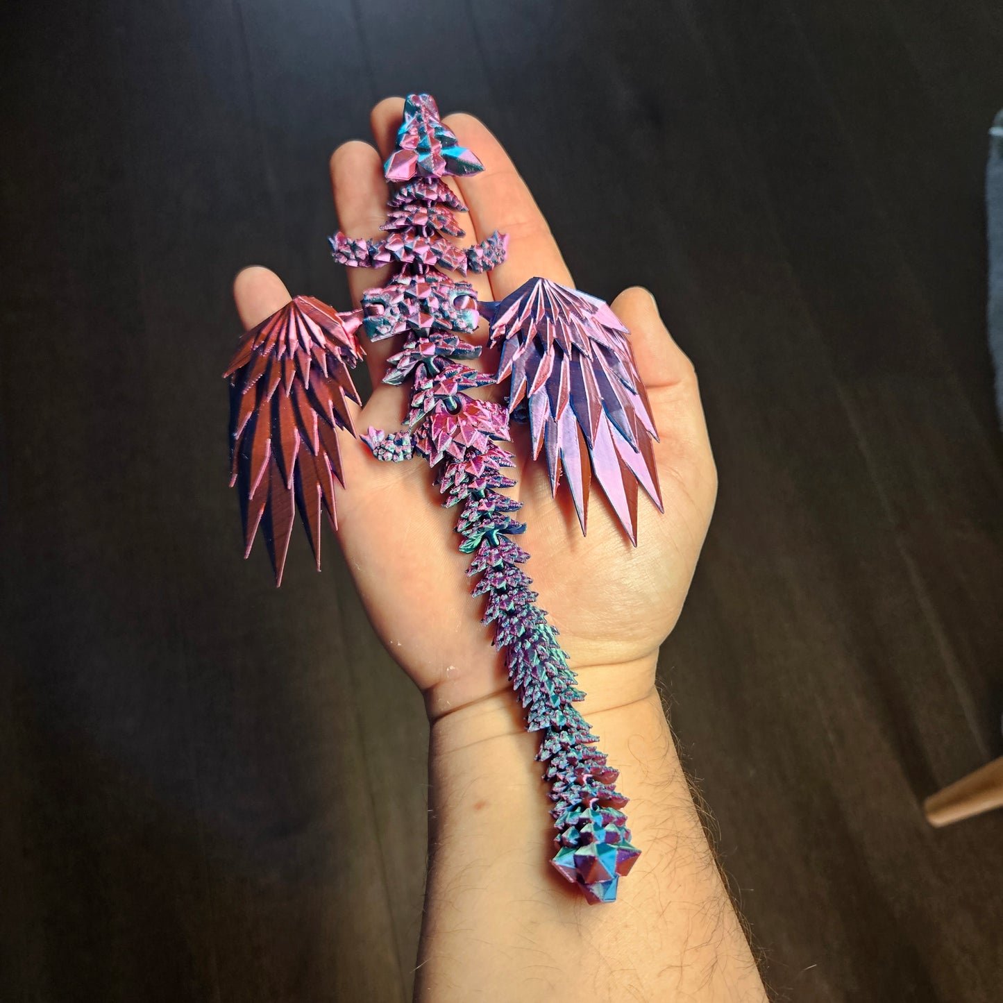 25cm (10") 3D Printed Winged Dragon in Purple, Blue, Teal, Red by Flexymals.co.uk