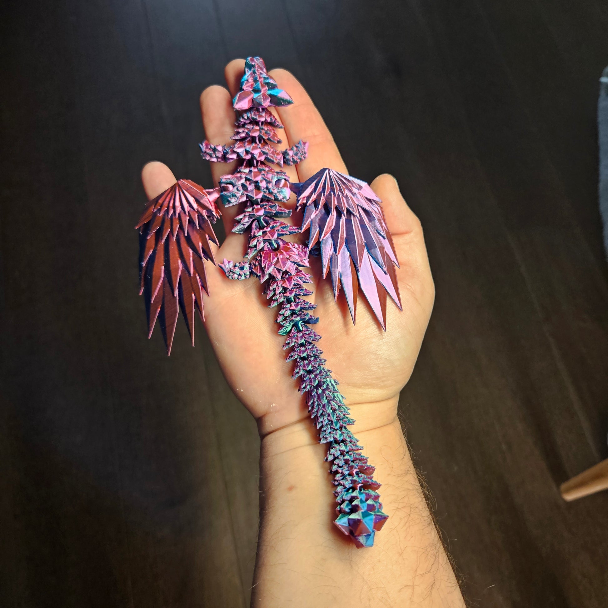 25cm (10") 3D Printed Winged Dragon in Purple, Blue, Teal, Red by Flexymals.co.uk
