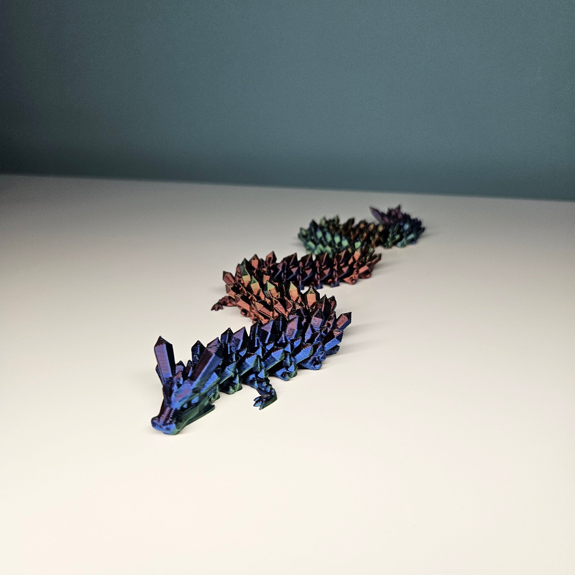 32cm 3D Printed Articulated Crystal Dragon & Egg in Red, Blue & Green by Flexymals.co.uk