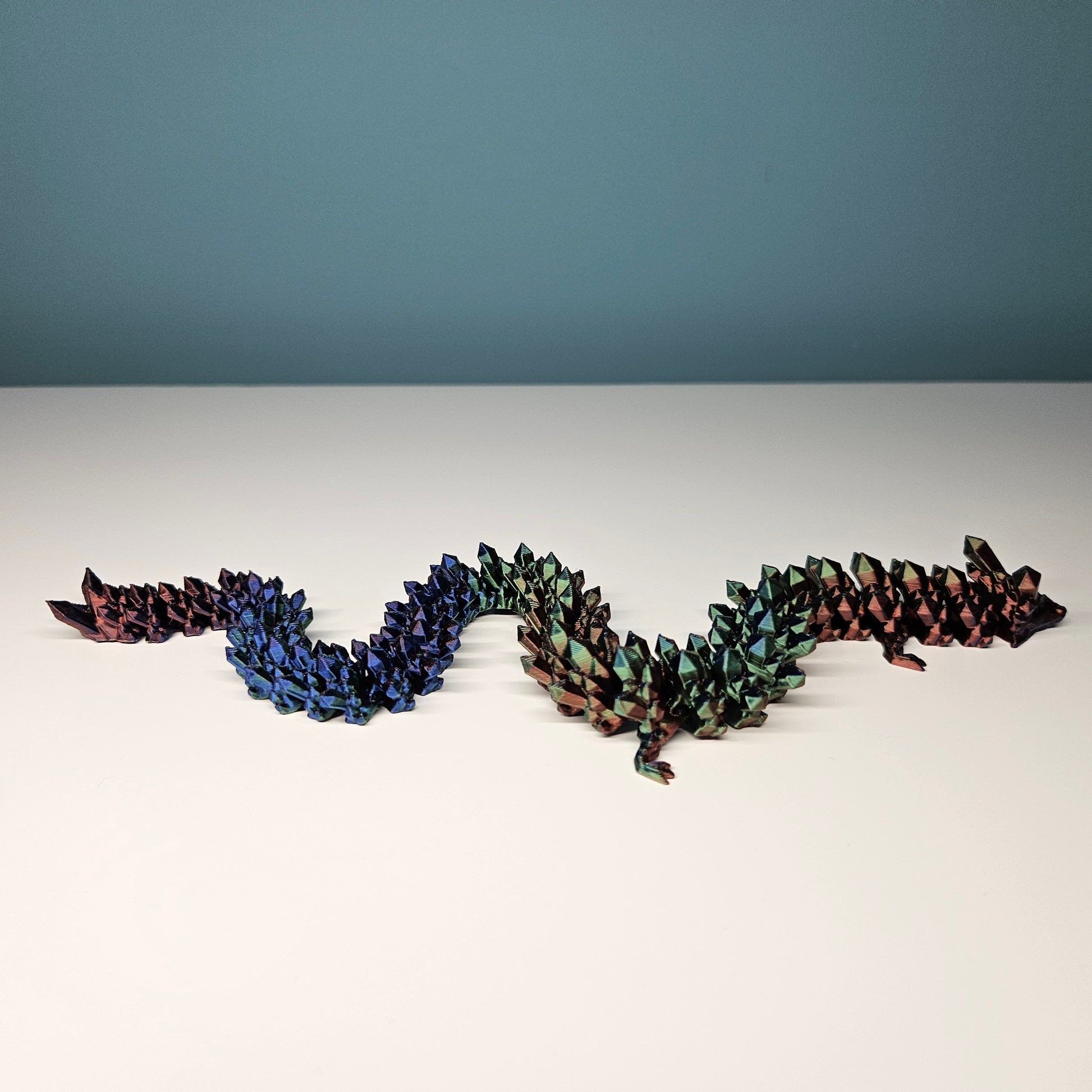 32cm 3D Printed Articulated Crystal Dragon & Egg in Red, Blue & Green by Flexymals.co.uk