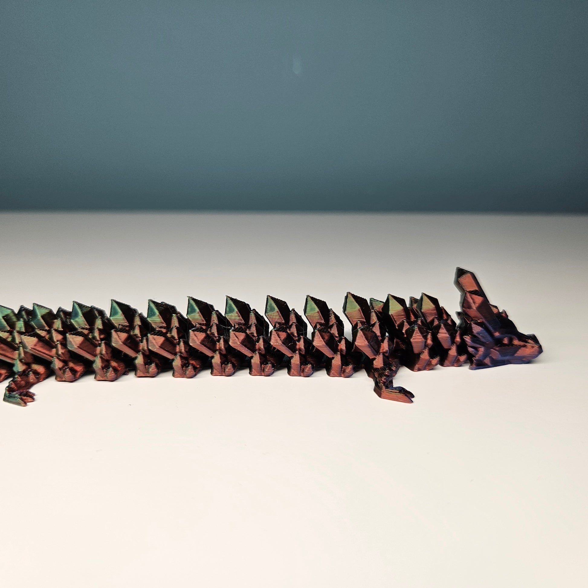 32cm 3D Printed Articulated Crystal Dragon & Egg in Red, Blue & Green by Flexymals.co.uk