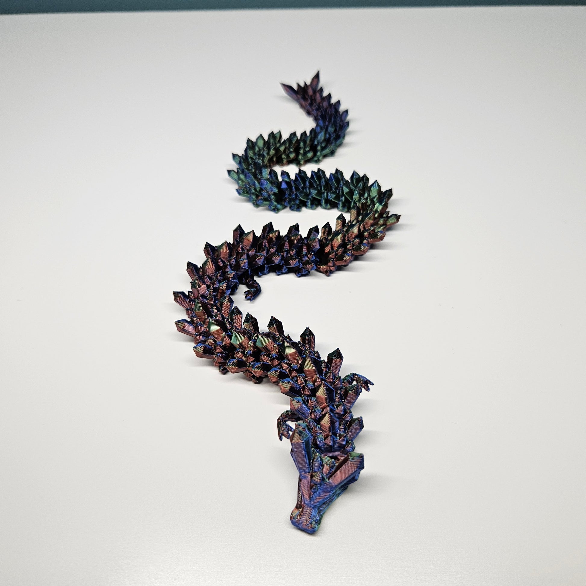 32cm 3D Printed Articulated Crystal Dragon & Egg in Red, Blue & Green by Flexymals.co.uk